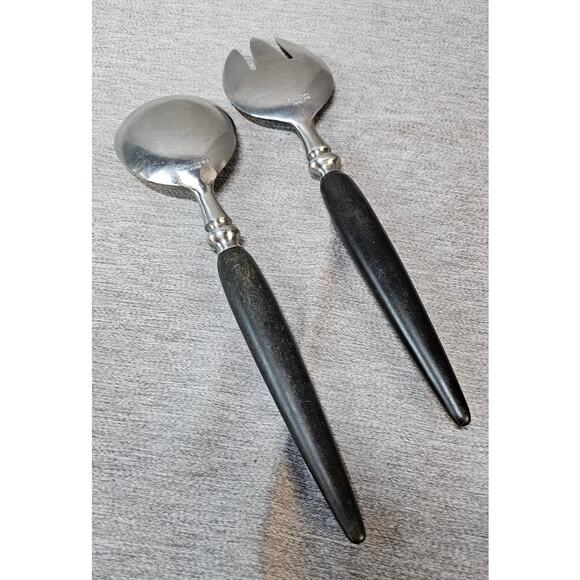 Vintage Silvercraft forged stainless spoon and fork serving set Black MCM - Picture 3 of 4